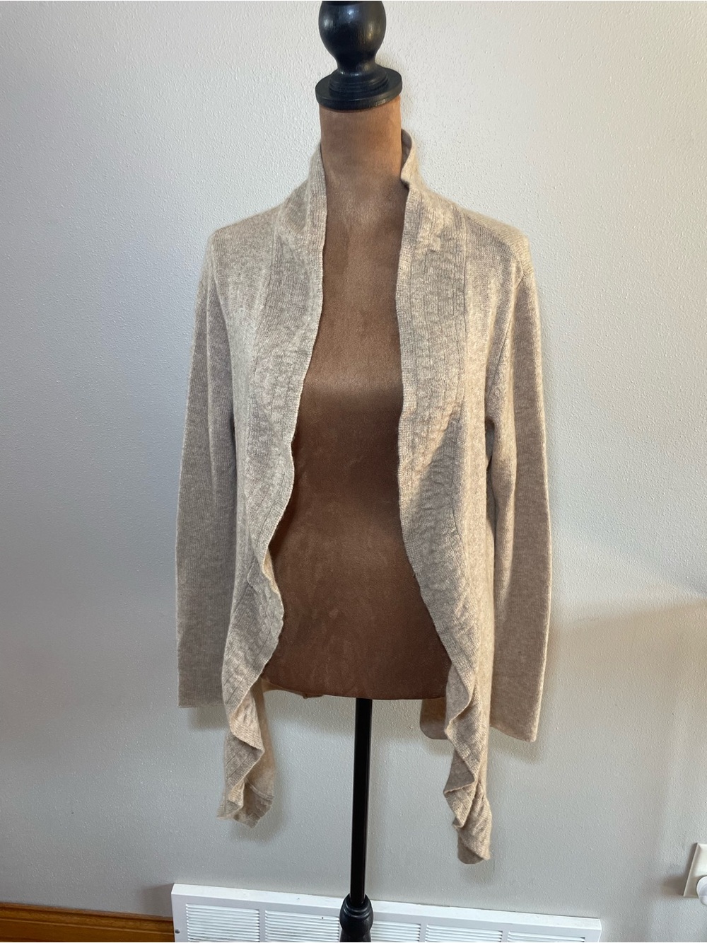 Forte Cashmere Light Taupe Open-Front Draped Cardigan
